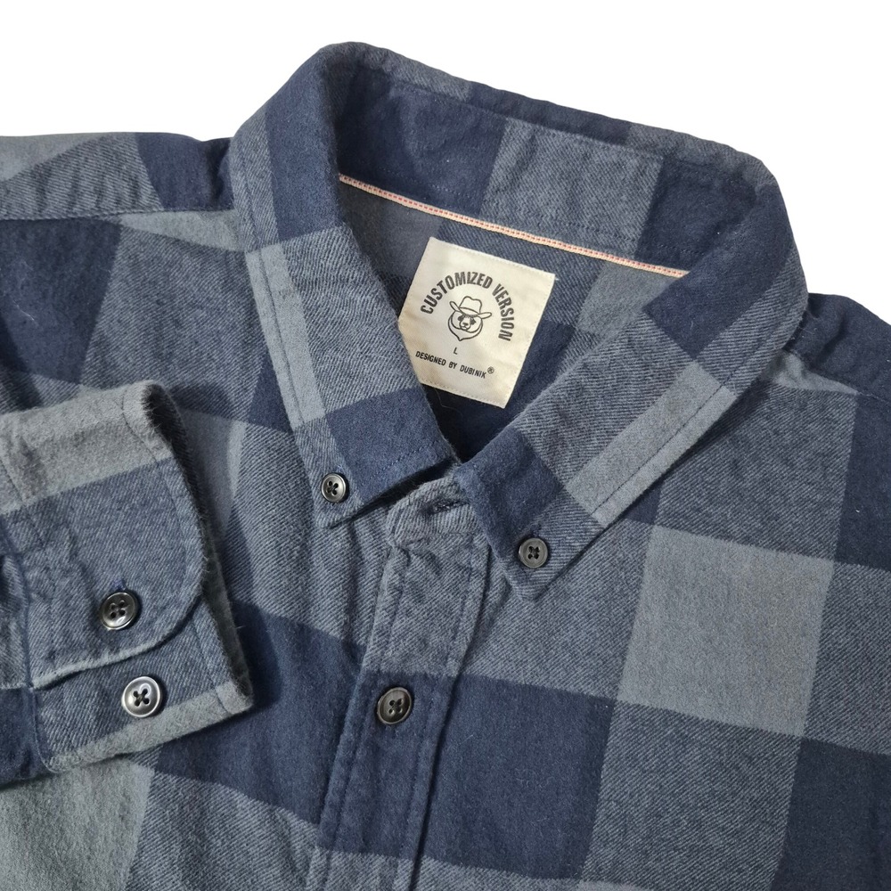 Customized Version by Dubinik Flannel Shirt Mens Large Blue Buffalo Plaid Cotton